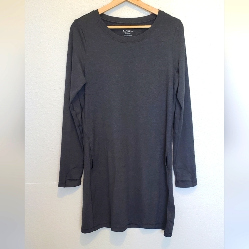 💚5/$25 Athleta Uptempo Heathered Gray Long Sleeve Dress Size Small